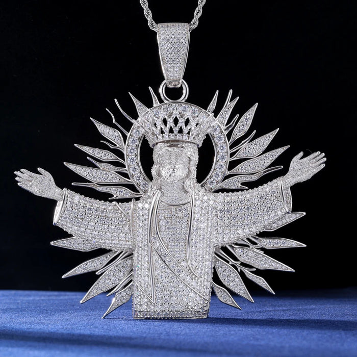 S925 Moissanite Diamond Crowned Jesus Radiance Pendant - Different Drips