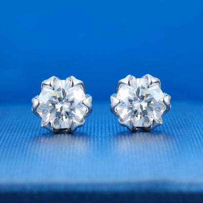 S925 Moissanite Round Flower Stud Earrings - Different Drips