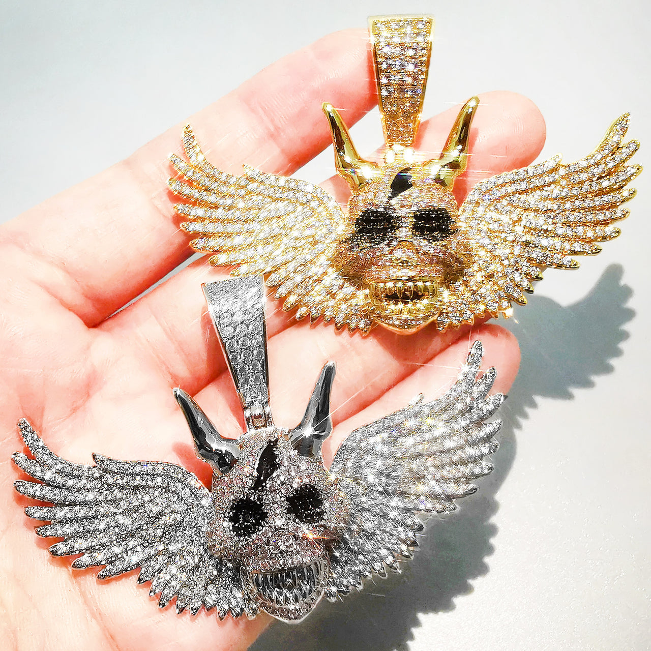 Iced Out Winged Demon Skull Pendant - Different Drips