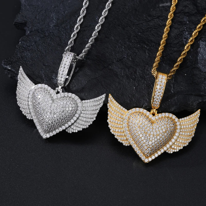 S925 Moissanite Winged Heart Pendant - Different Drips