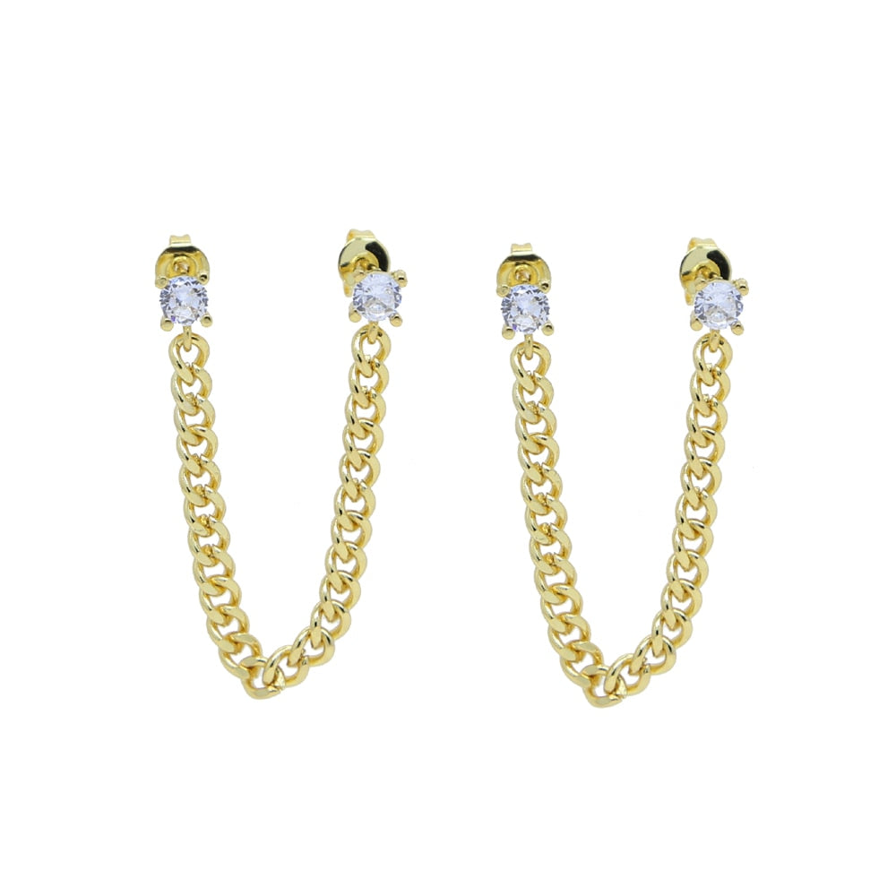 S925 Women's Double Pierced Cuban Stud Earrings - Different Drips