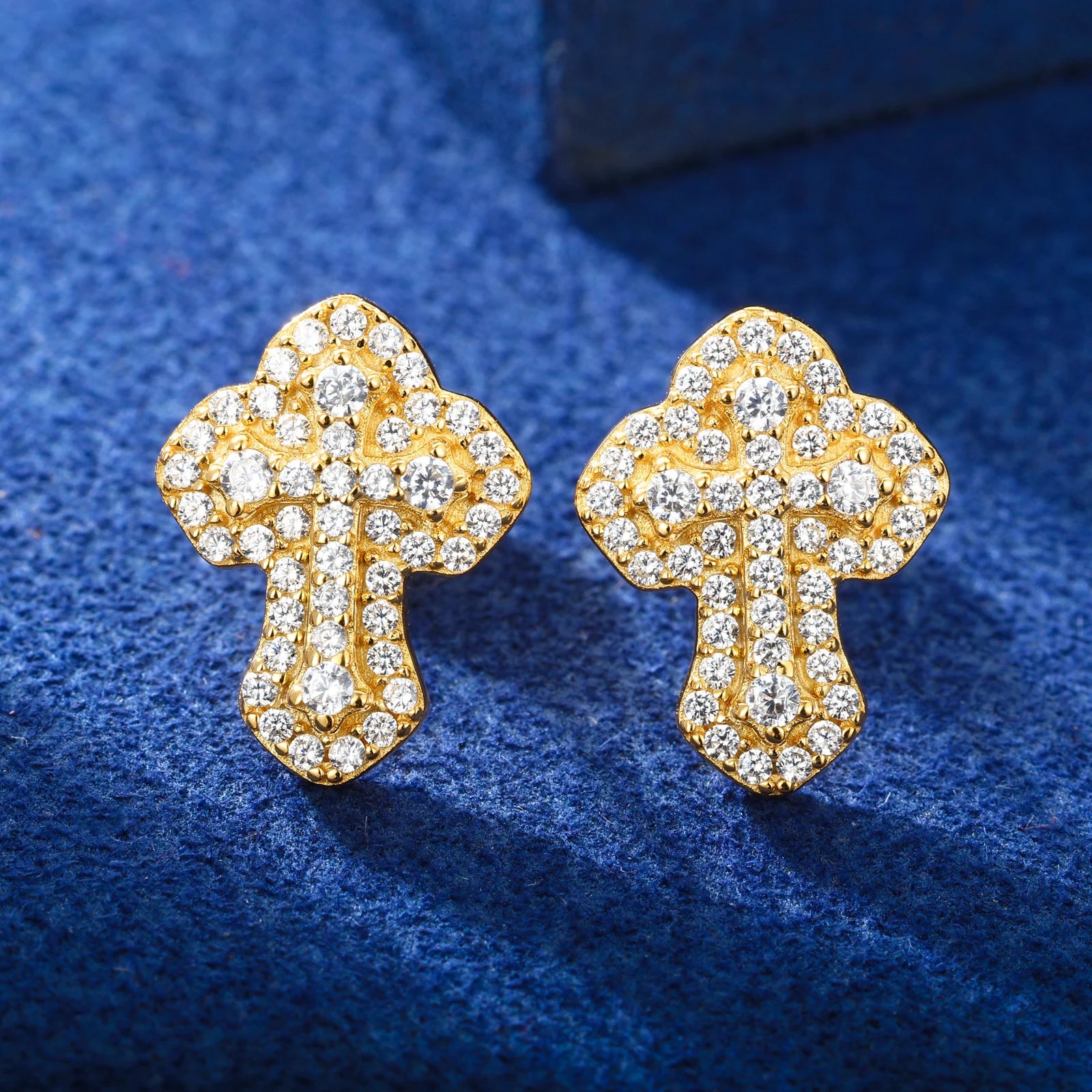 Moissanite Micro-Prong Cross Stud Earrings - Different Drips