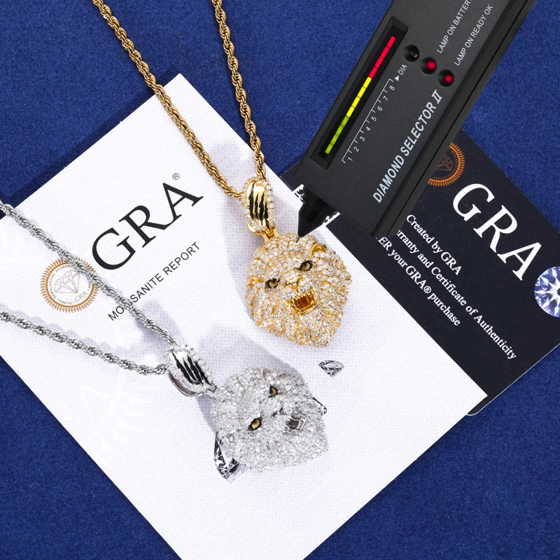 Moissanite Iced Lion Head Pendant - Different Drips