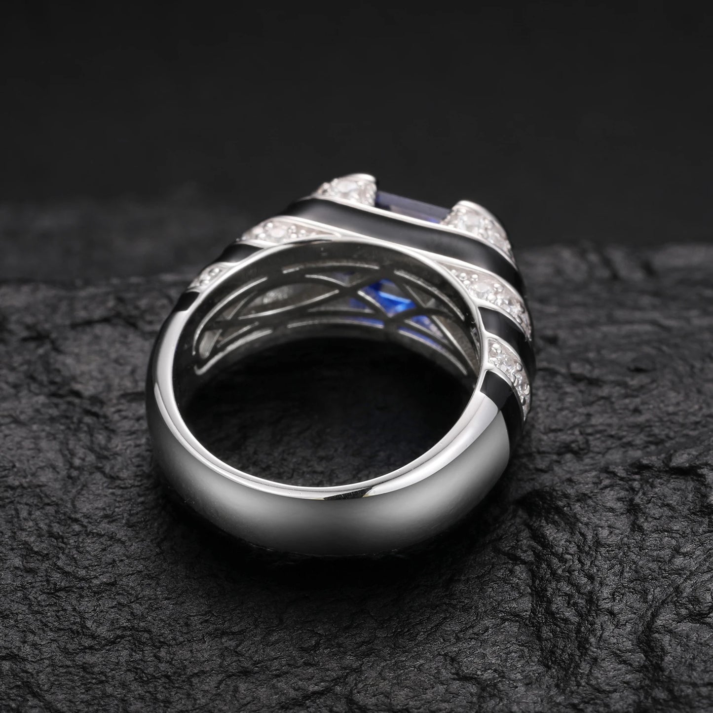 S925 Moissanite Blue Emerald Cut Ring - Different Drips