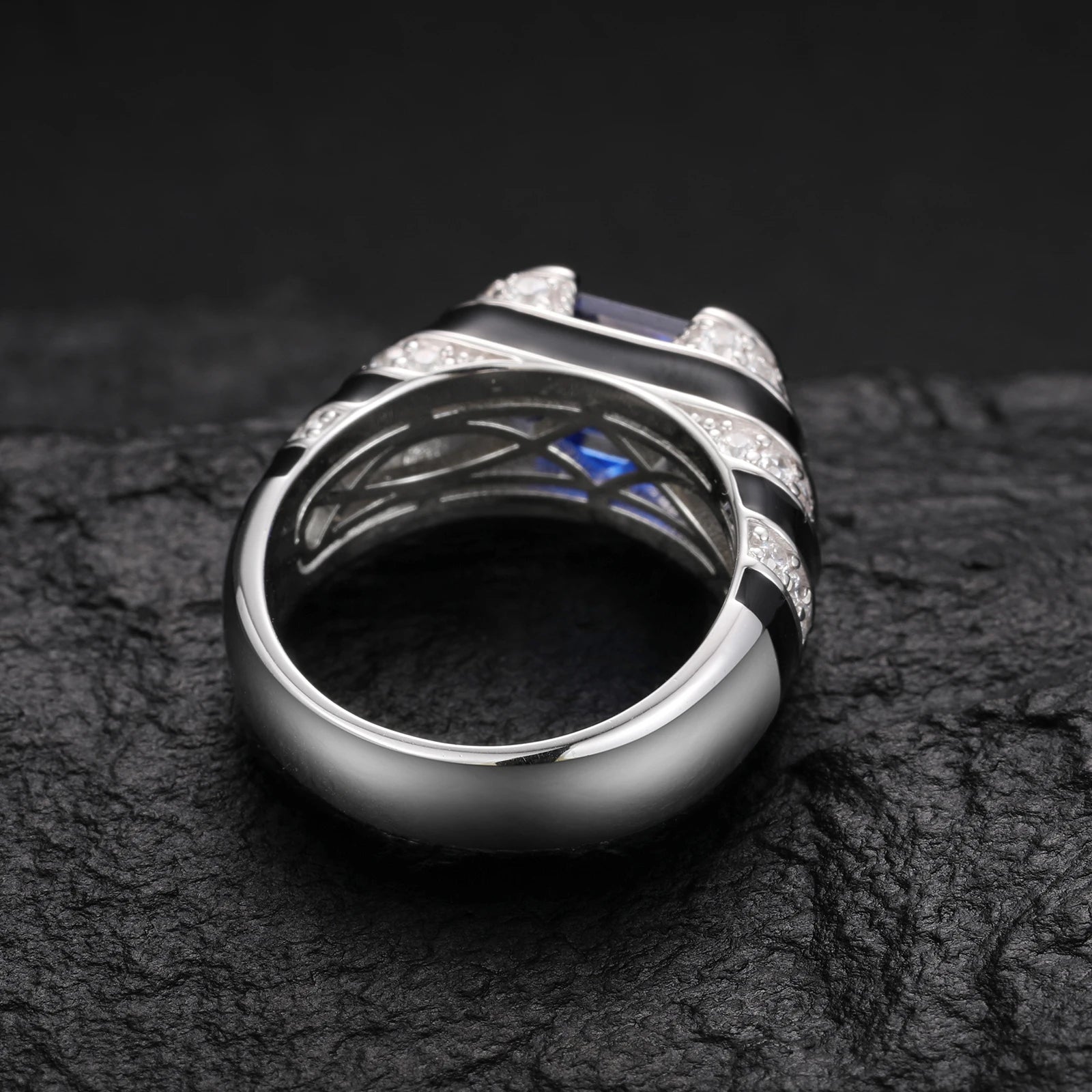 S925 Moissanite Blue Emerald Cut Ring - Different Drips