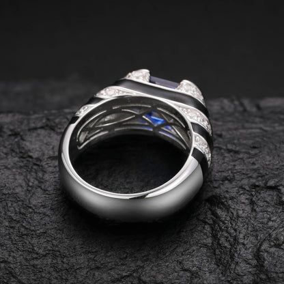 S925 Moissanite Blue Emerald Cut Ring - Different Drips