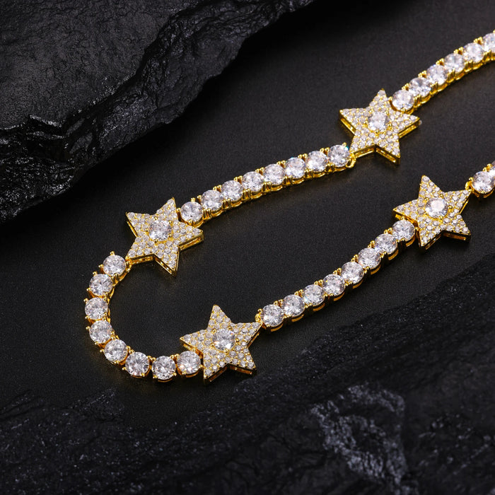 S925 Moissanite Diamond Star Stationed Tennis Chain - Different Drips