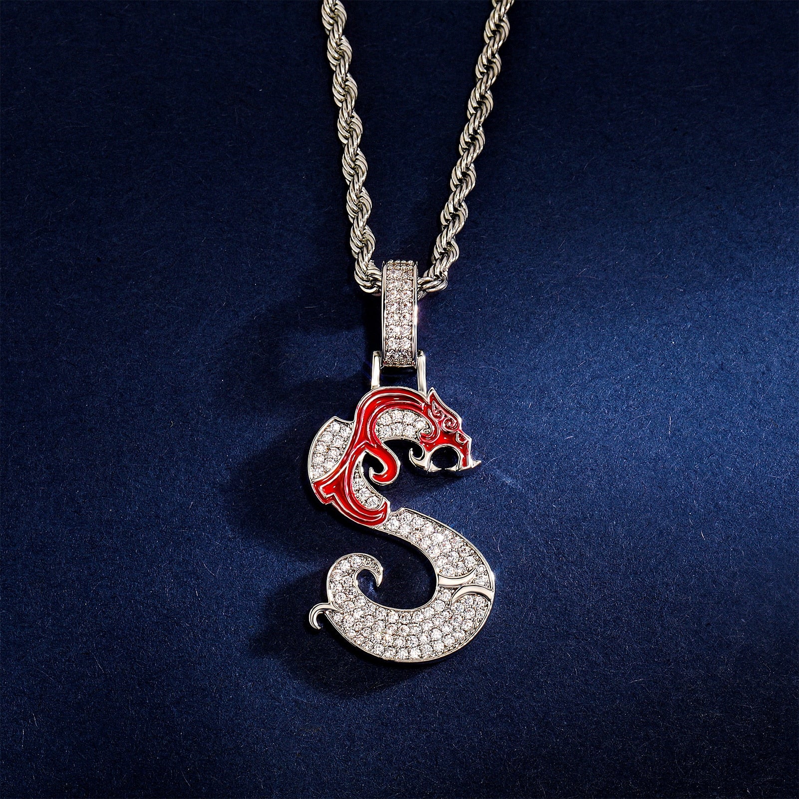 Enamel Dragon Custom Single Letter Pendant - Different Drips