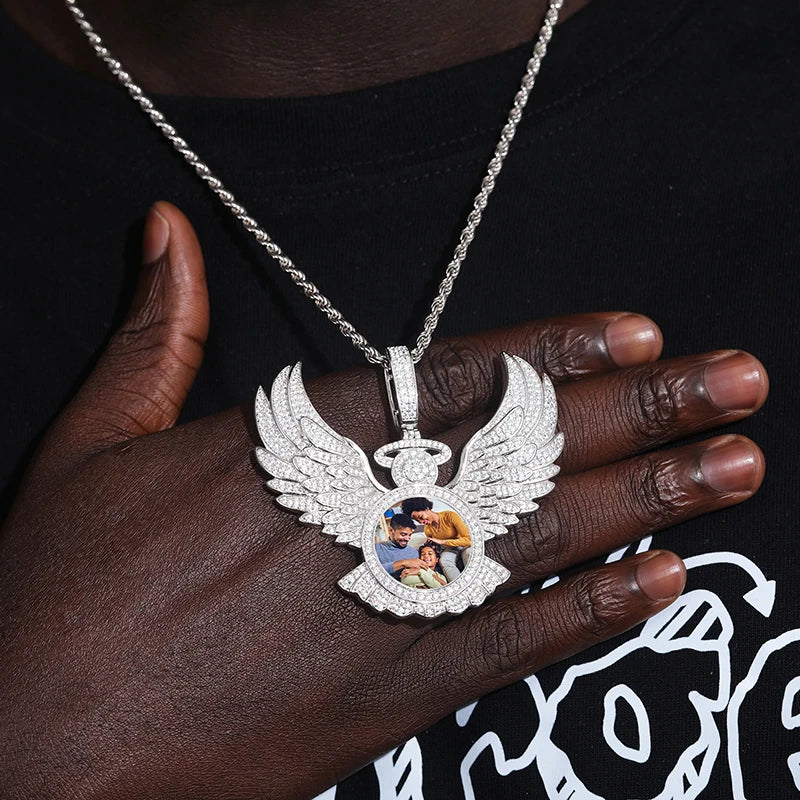 S925 Moissanite Diamond Angel Wings Custom Photo Pendant - Different Drips
