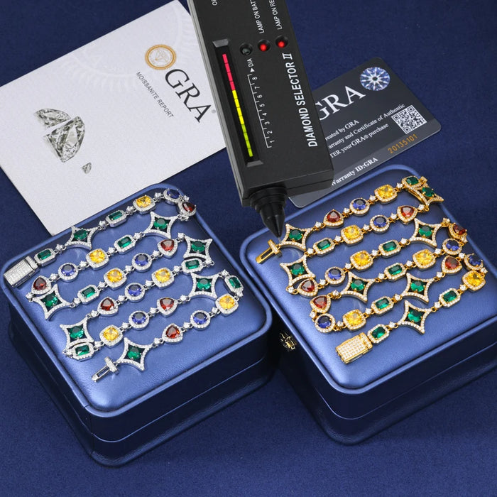 S925 Moissanite Multicolor Gemstone Star Link Chain - Different Drips