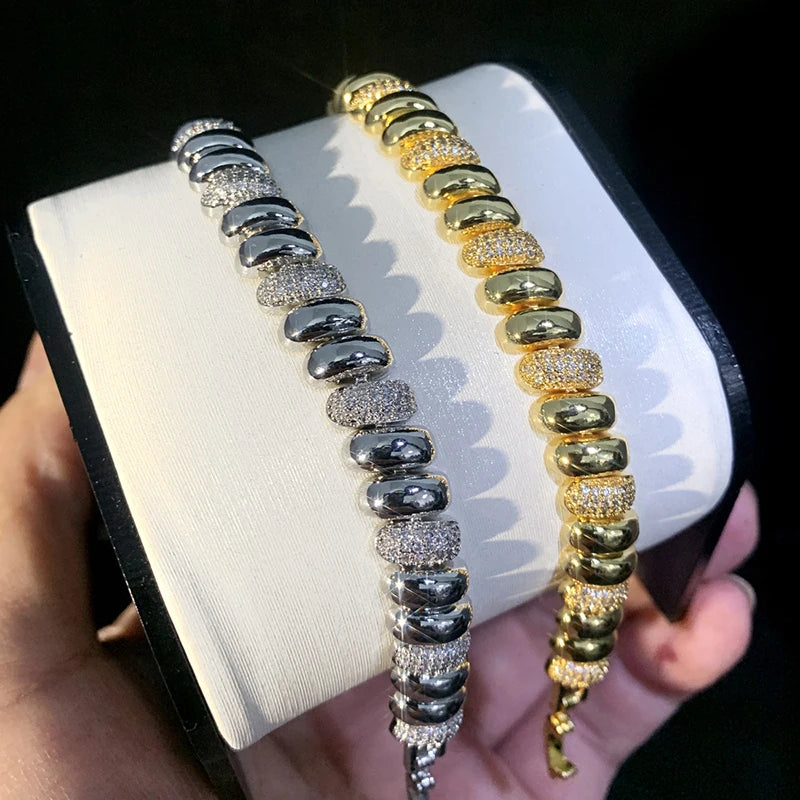 Iced Out Polished Beaded Link Choker Chain - Different Drips
