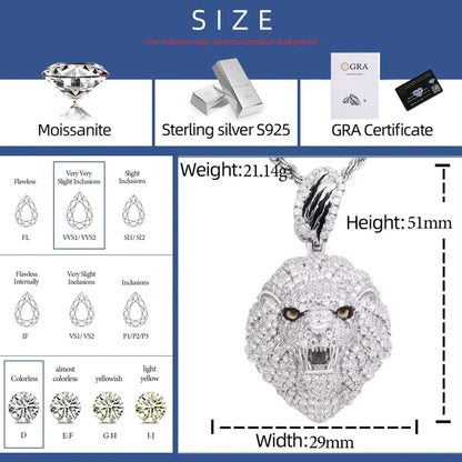 Moissanite Iced Lion Head Pendant - Different Drips