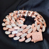 Thumbnail for 21mm Rose & White Gold Baguette Cuban Chain - Different Drips