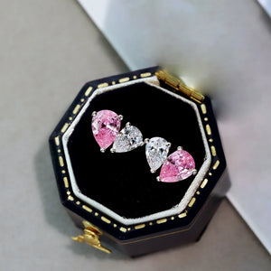 Women's 925 Pink/White Moissanite Diamond Pear Cut Earrings - Different Drips