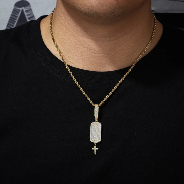 S925 Moissanite Iced Dog Tag Pendant with Dangling Cross - Different Drips