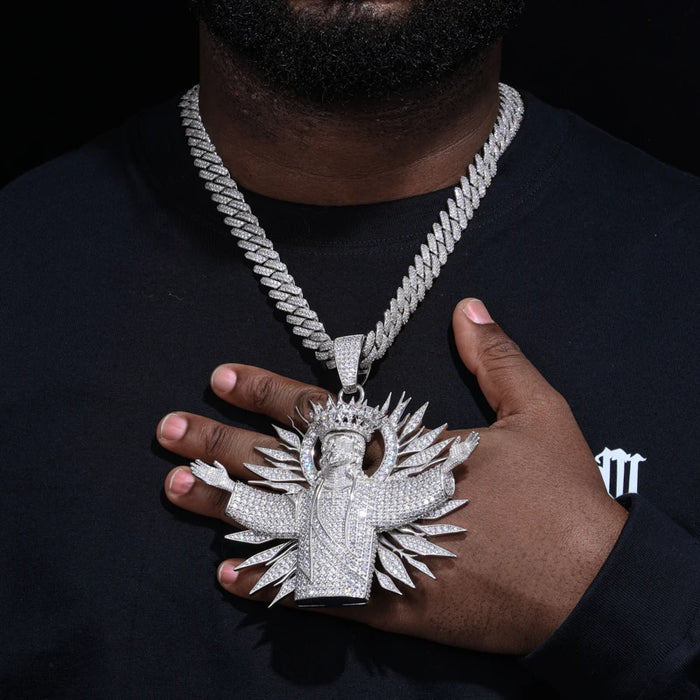S925 Moissanite Diamond Crowned Jesus Radiance Pendant - Different Drips