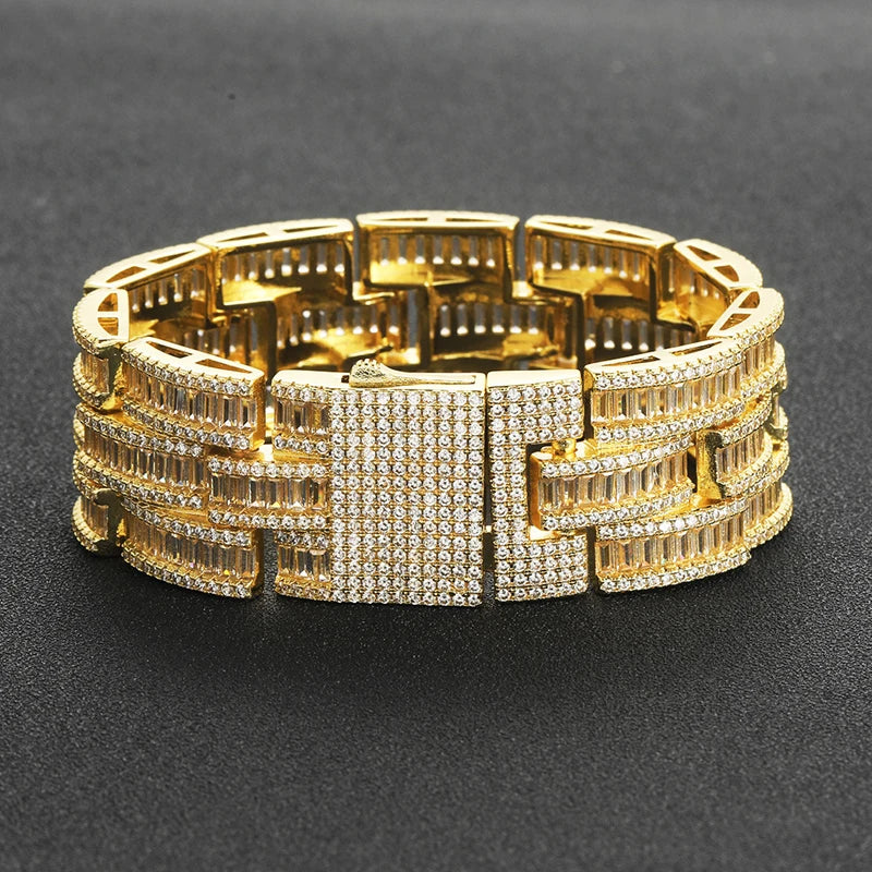 Iced Out Wide Baguette Multi Row Bracelet - Different Drips