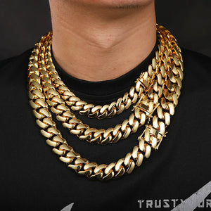 10-22mm Solid 18k Gold Plated Miami Cuban Link Chain - Different Drips