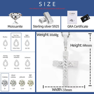 Basket-Weave Iced Moissanite Cross Pendant - Different Drips
