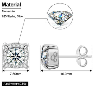 8mm S925 Moissanite Diamond Cushion Cut Earrings - Different Drips