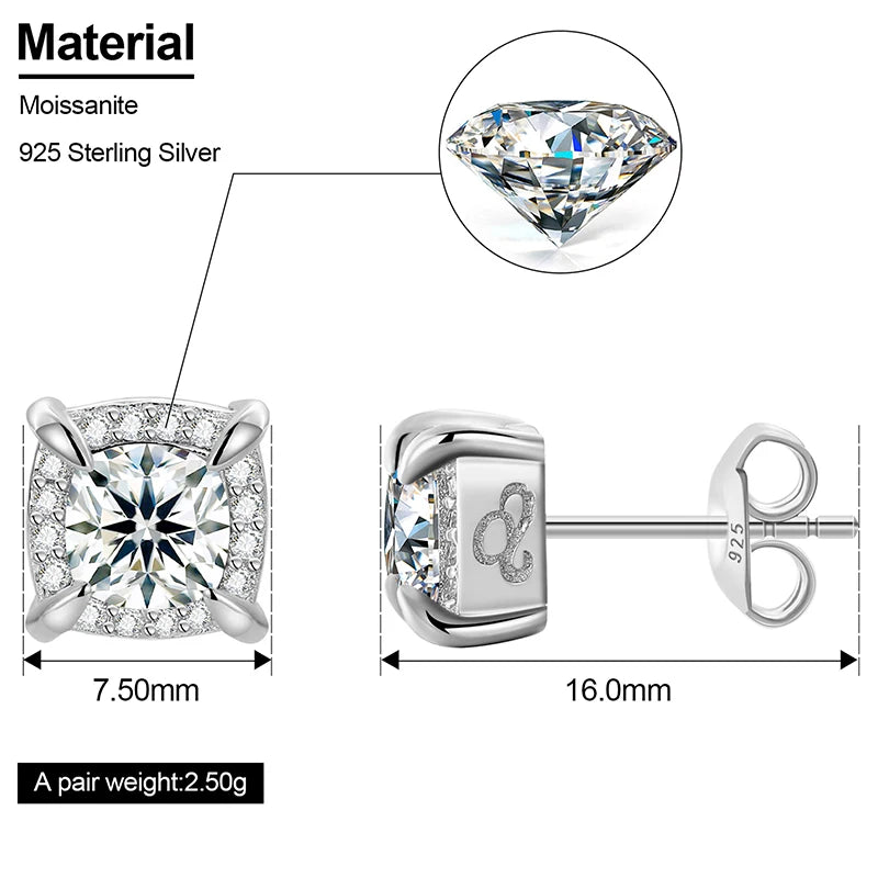 8mm S925 Moissanite Diamond Cushion Cut Earrings - Different Drips