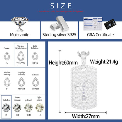 S925 Moissanite Baguette Diamond Cross Dog Tag Pendant - Different Drips