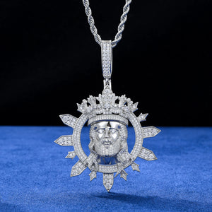 S925 Moissanite Diamond Crowned Jesus Pendant - Different Drips