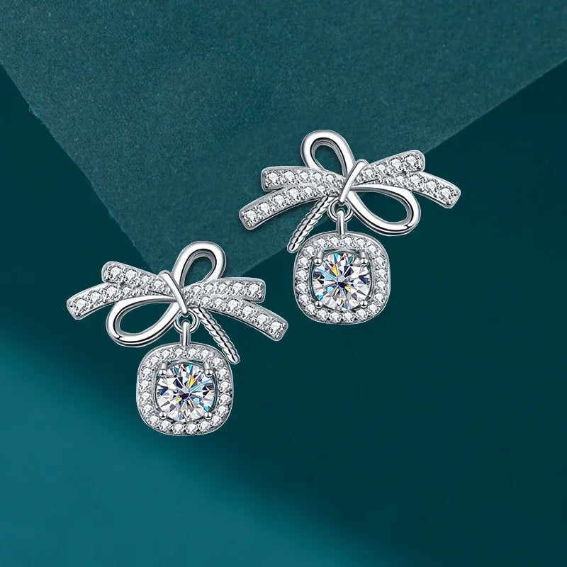 Women's S925 Ribbon Bowknot Tie Moissanite Diamond Stud Earrings - Different Drips