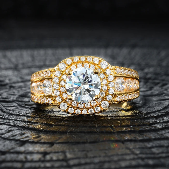 Moissanite Round Halo Engagement-Style Ring - Different Drips