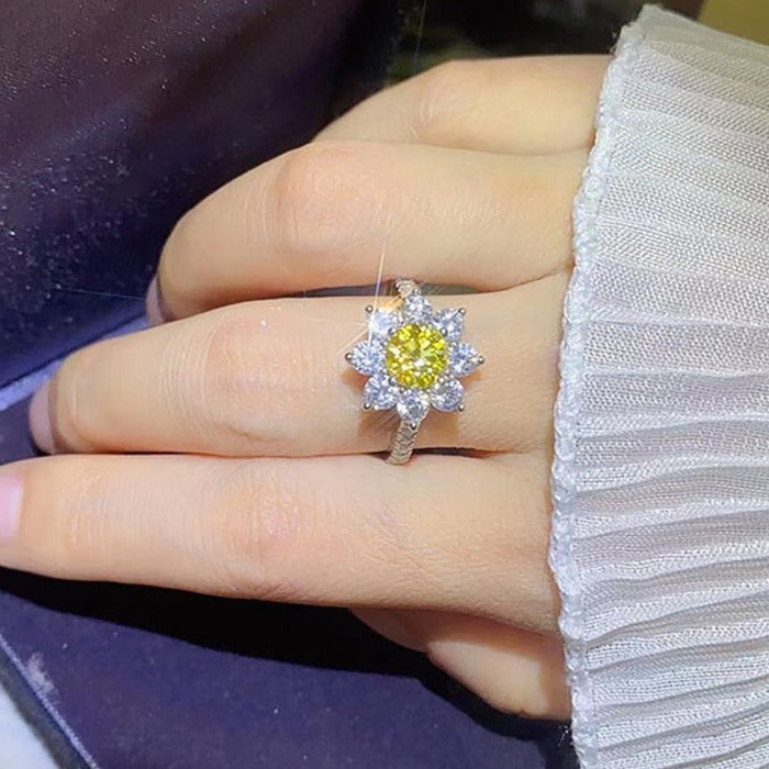 Women's S925 Moissanite Sunflower Ring - Different Drips