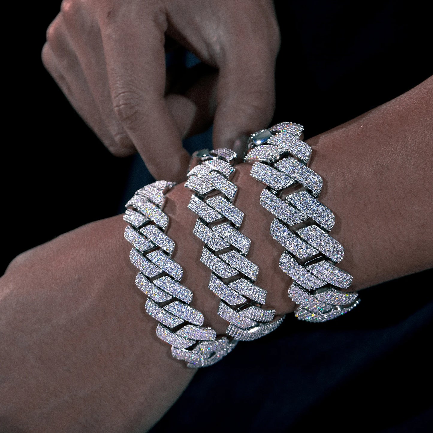 25mm S925 Moissanite Prong Cuban Bracelet - Different Drips
