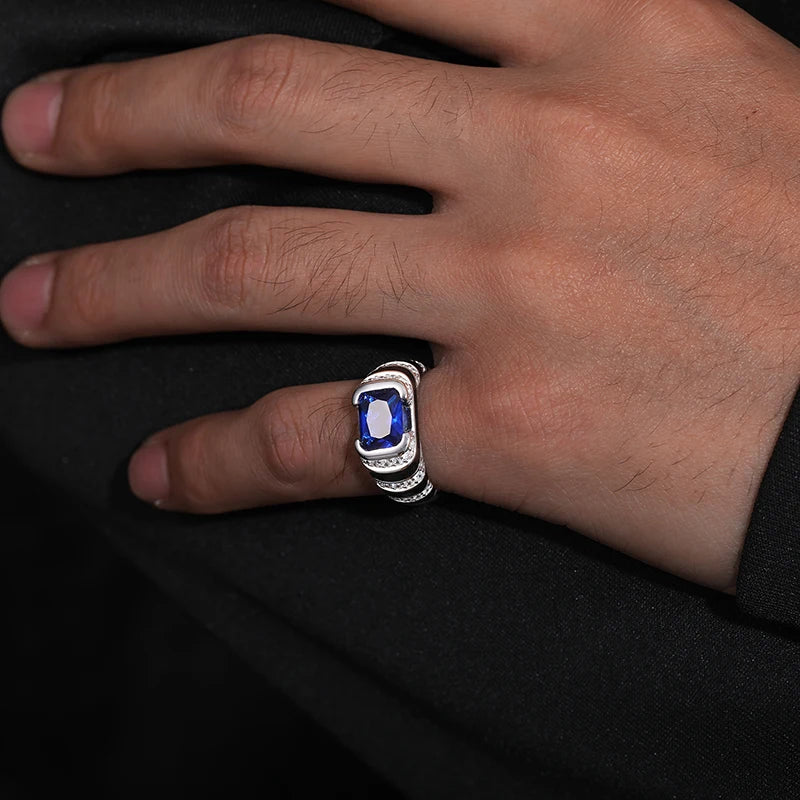 S925 Moissanite Blue Emerald Cut Ring - Different Drips