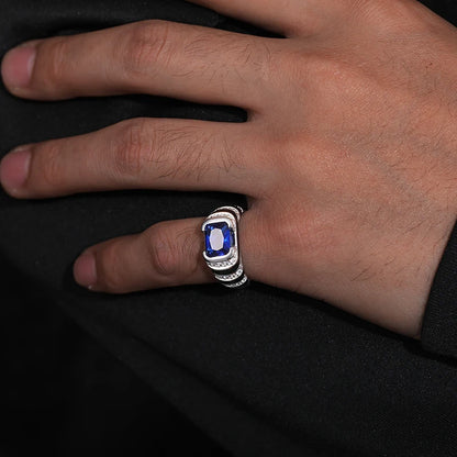 S925 Moissanite Blue Emerald Cut Ring - Different Drips