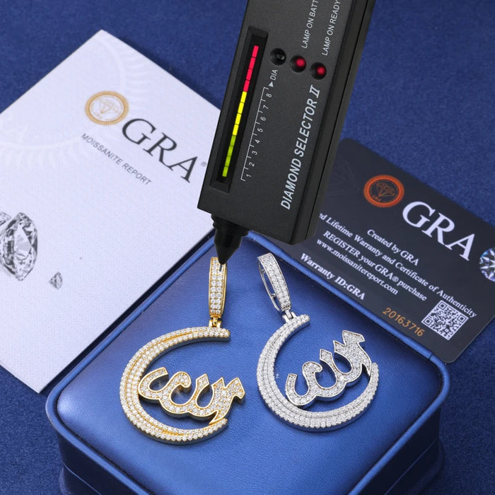 S925 Moissanite Crescent Allah Pendant - Different Drips