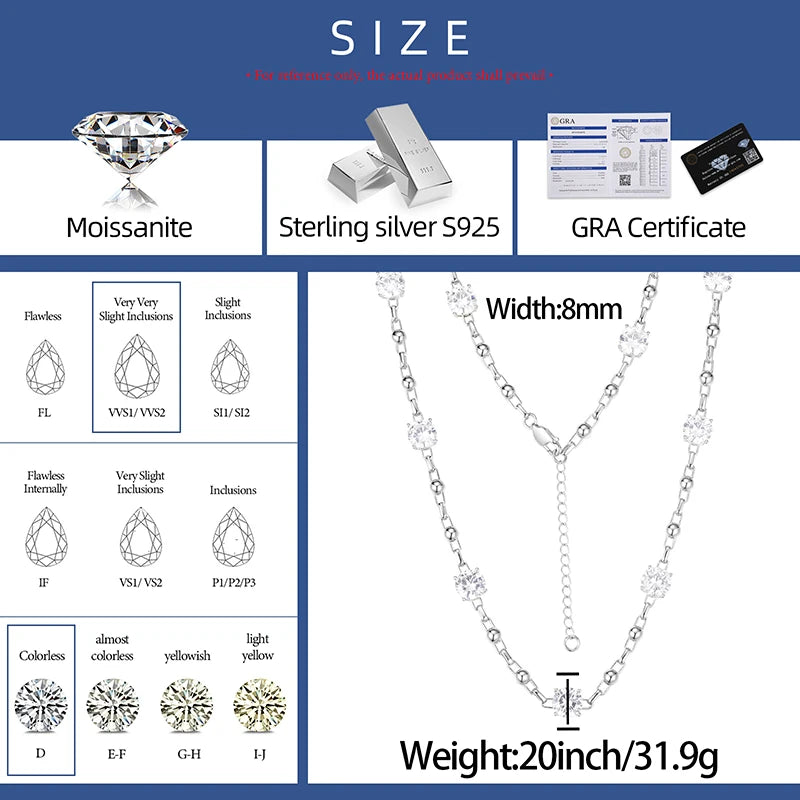 S925 Moissanite Diamond Stationed Bead Link Chain - Different Drips