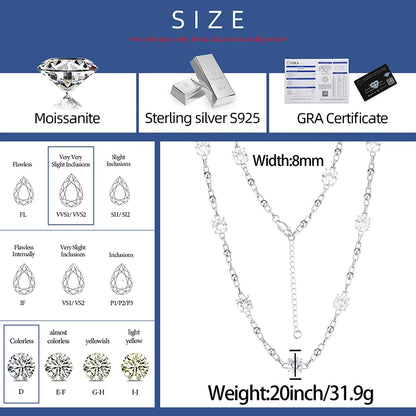 S925 Moissanite Diamond Stationed Bead Link Chain - Different Drips