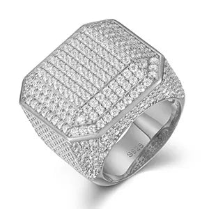 S925 Moissanite Diamond Square Signet Ring - Different Drips