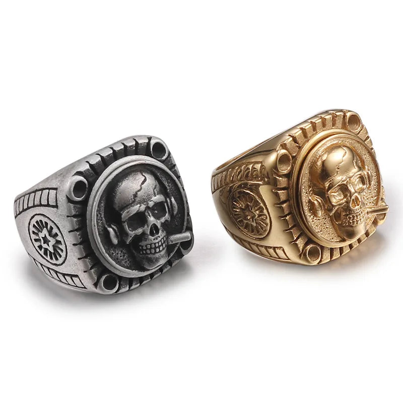 Smoking Skull Chunky Signet Ring - Different Drips