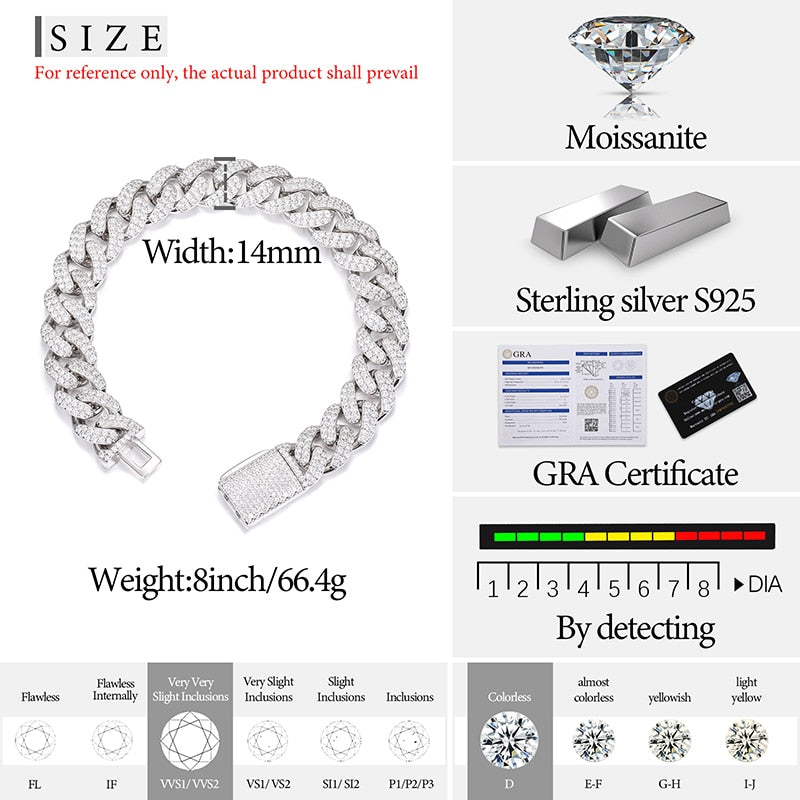 8-20mm S925 Moissanite Cuban Bracelet - Different Drips