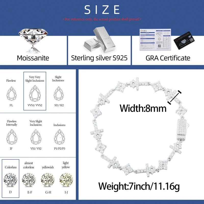 S925 Moissanite Mini Cross & Star Bracelet - Different Drips