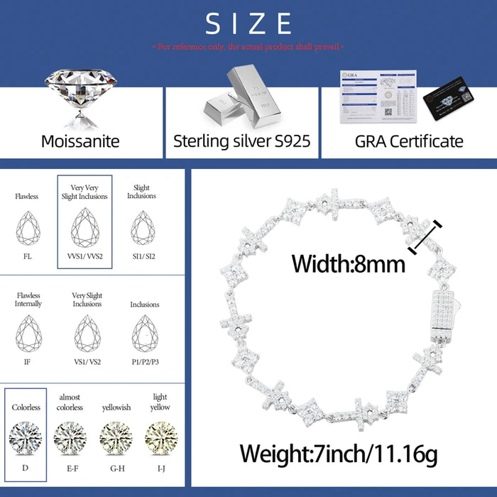 S925 Moissanite Mini Cross & Star Bracelet - Different Drips