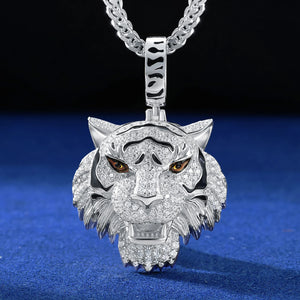 Moissanite Iced Tiger Head Pendant - Different Drips