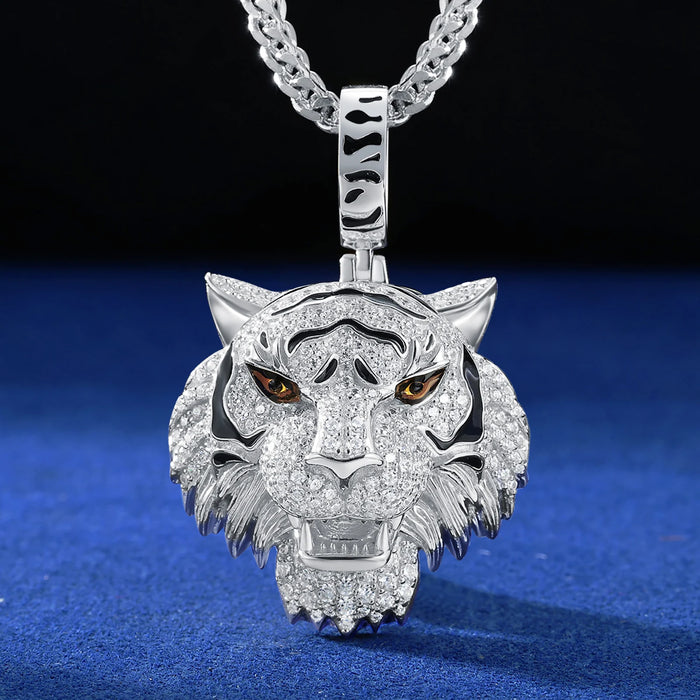 Moissanite Iced Tiger Head Pendant - Different Drips