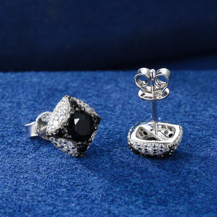 Black & White Pavé Cushion Stud Earrings - Different Drips