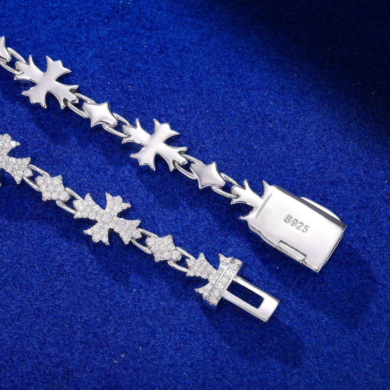 925 Sterling Silver Moissanite Iced Cross Link Bracelet - Different Drips