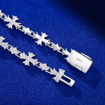 925 Sterling Silver Moissanite Iced Cross Link Bracelet - Different Drips