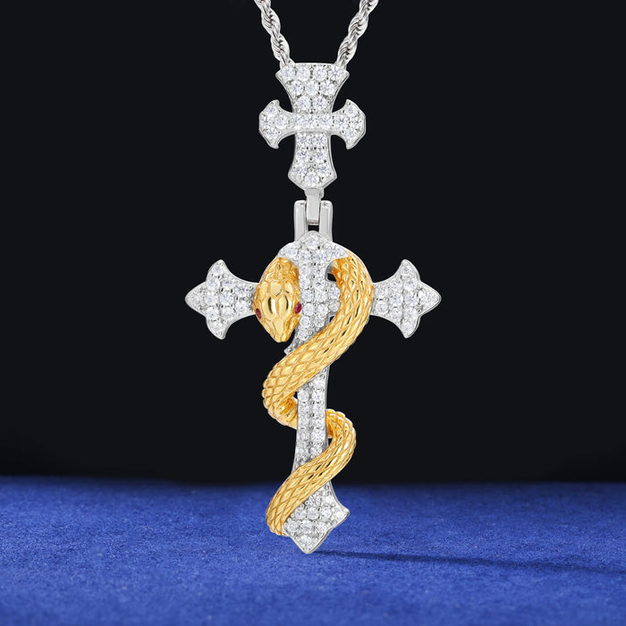 S925 Moissanite Diamond Cross & Snake Pendant - Different Drips