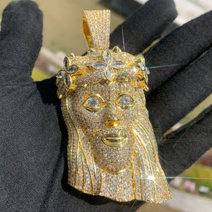 Diamond Crowned Clover Jesus Pendant - Different Drips