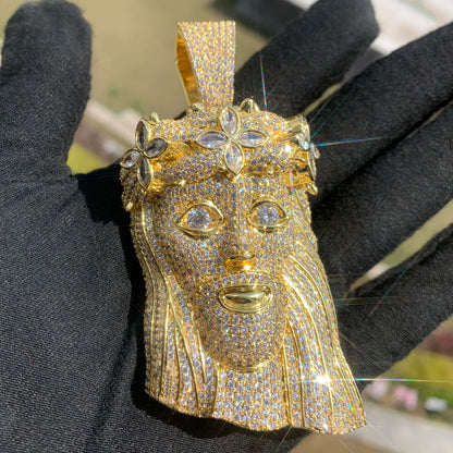 Diamond Crowned Clover Jesus Pendant - Different Drips
