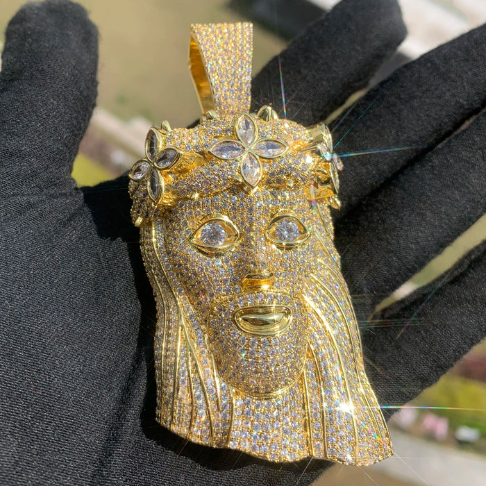 Diamond Crowned Clover Jesus Pendant - Different Drips